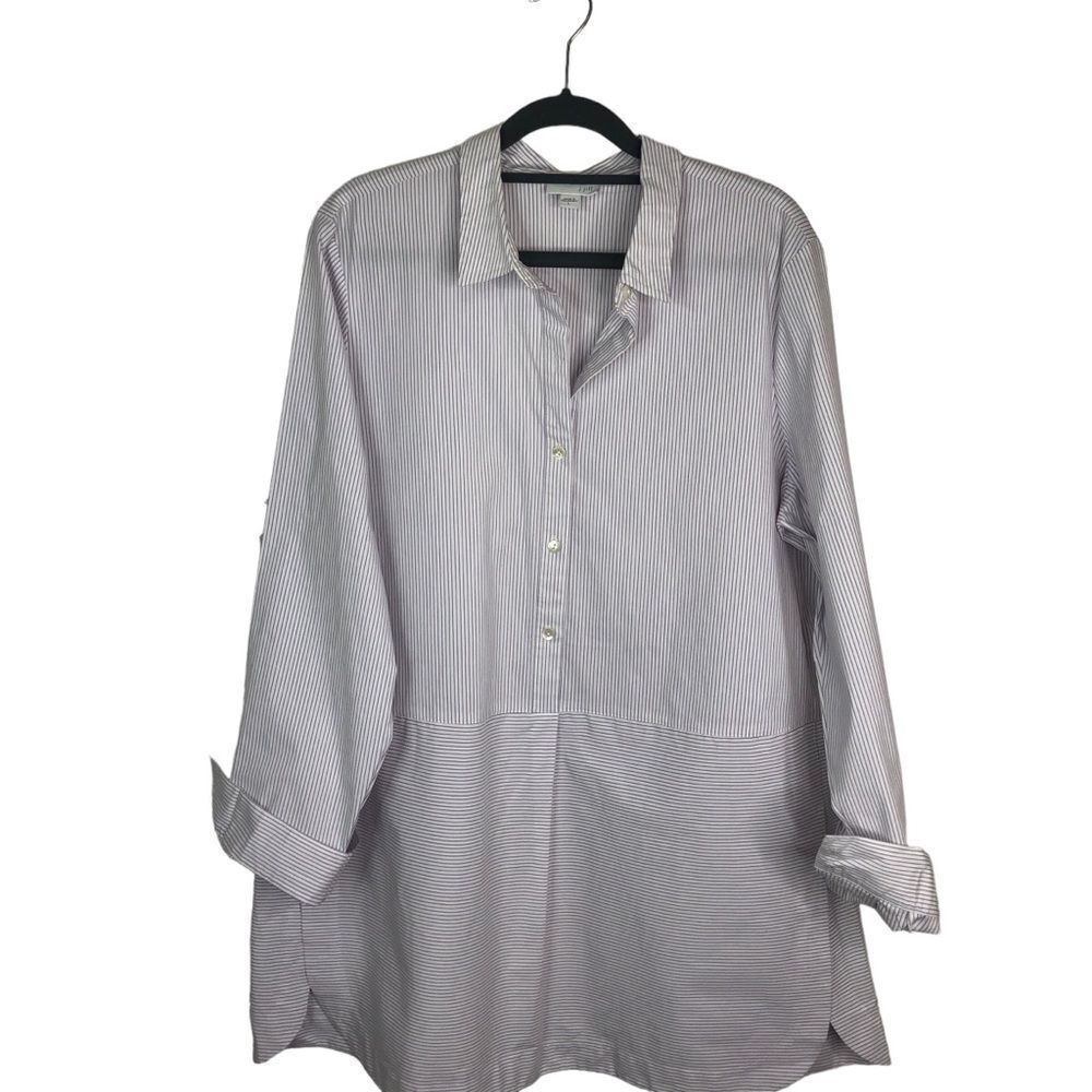 J. Jill Button Down Peplum Blouse Top Shirt Striped Purple White Size‎ Large